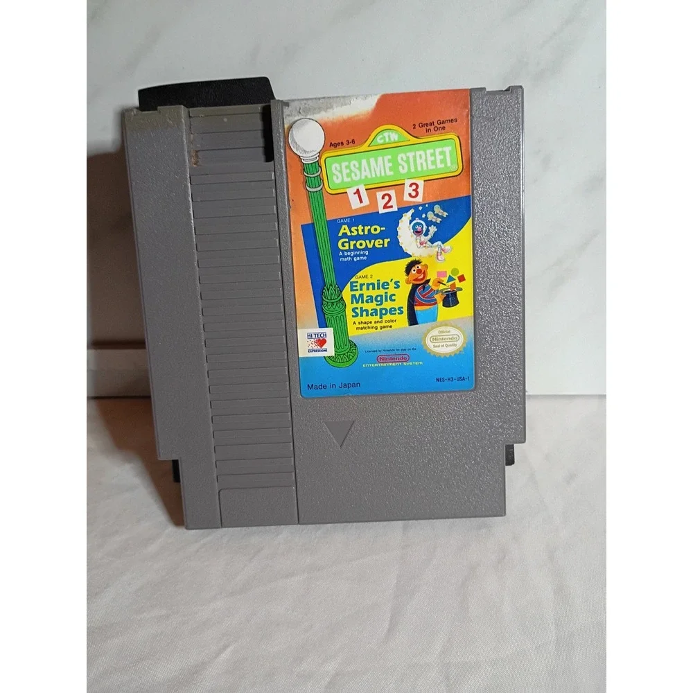 Sesame Street 1 2 3 Nintendo NES Game Astro-Grover Ernie's Magic Shapes Game